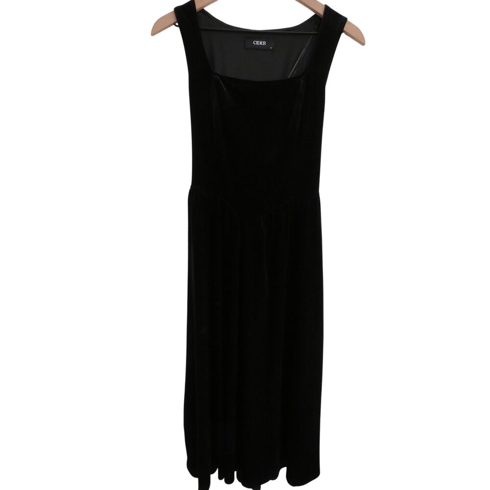 Cider Women Sz S Black Velvet Square Neck Lace Up Back Midi Dress Whimsigoth